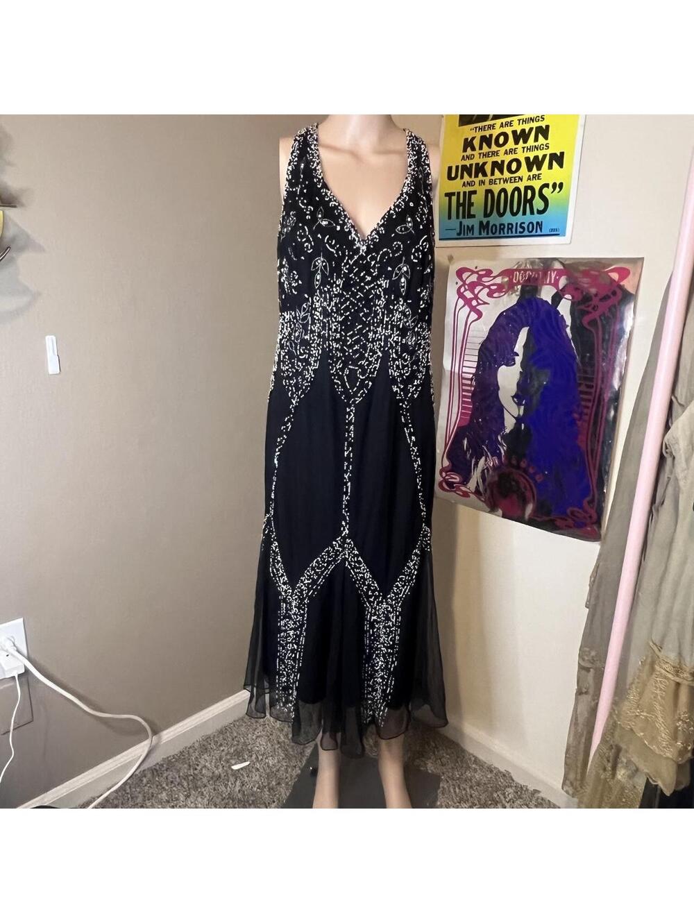 Vintage Plus Size Beaded Art Deco Chifon Maxi Dress